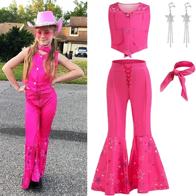 Cowgirl Kostüm Mädchen Pink Weste Tops + Schlaghosen Film Dress Up Für Kinder Halloween Cosplay Geburtstag Party Disco Outfits Image