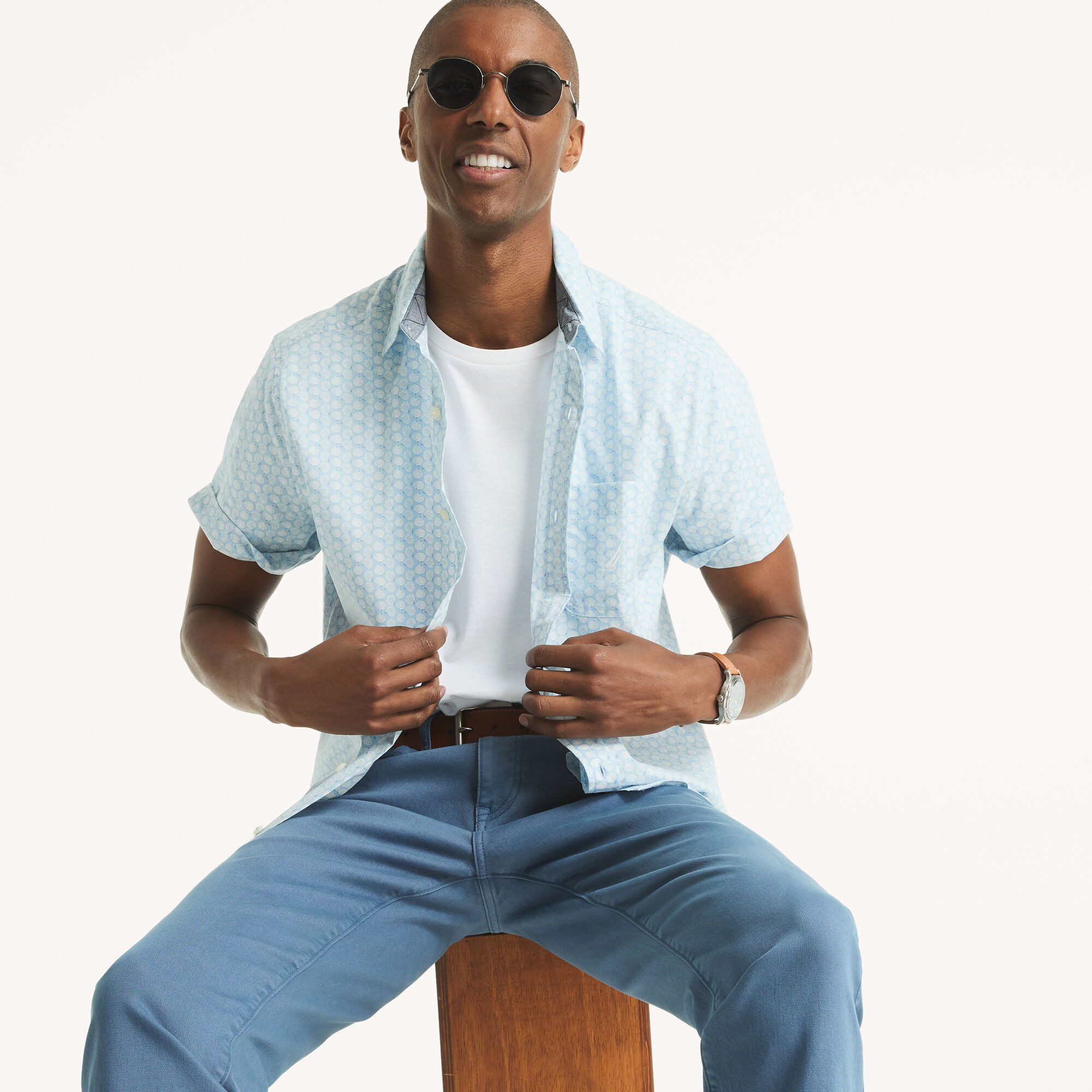 Nautica Men's Printed Short-Sleeve Shirt 414 (Crystal Bay Blue), XXL