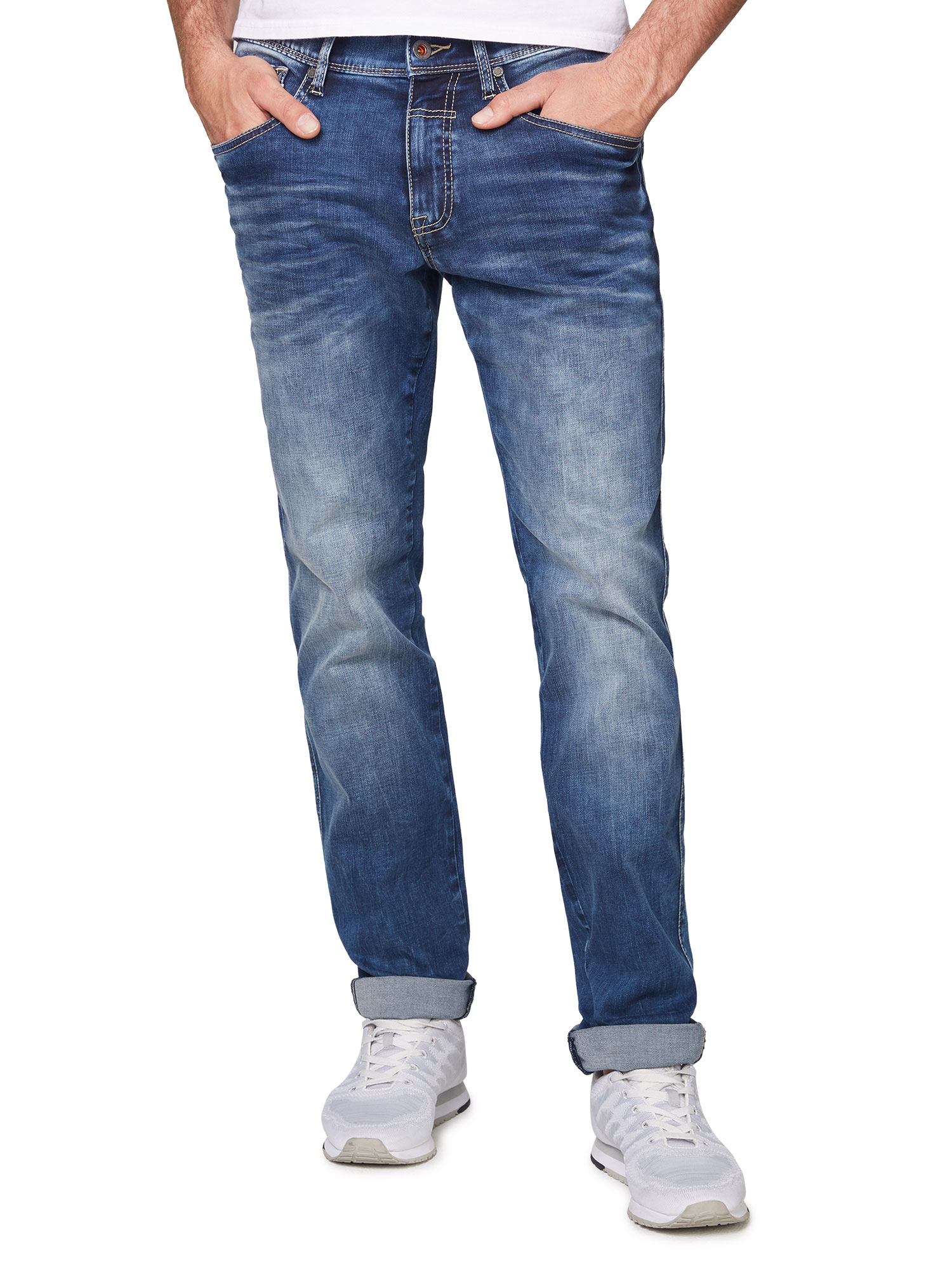 5-Pocket-Jeans CAMP DAVID, Herren, Gr. 36, Länge 34, blau (blau vintage), Denim/Jeans, Obermaterial: 60% Baumwolle, 24% Polyester, 13% Lyocell, 3% sonstige Fasern, unifarben, regular fit lang, Jeans 5-Pocket-Jeans, mit Stretch