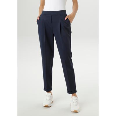 Schlupfhose ANISTON SELECTED, Damen, Gr. 36, N-Gr, blau (dunkelblau), Jersey, Obermaterial: 65% Polyester, 32% Viskose, 3% Elasthan, elegant, figurumspielend 7/8-Länge, Hosen, mit Bundfalten Image