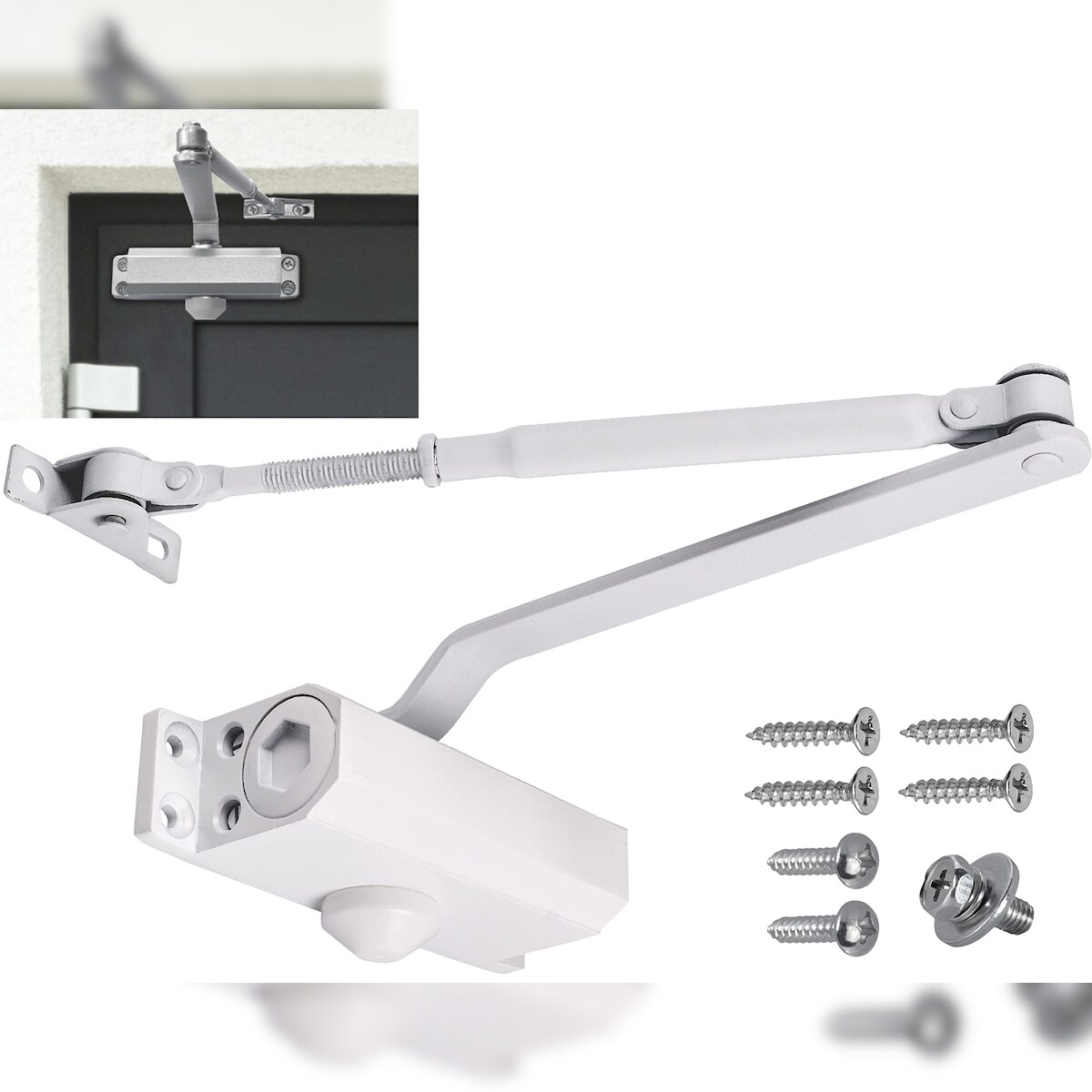 ID Dinkel Türschließer Hydraulischer Torschließer Tür Tor SELBSTSCHLIEßER einstellbar MAXI 60-80kg WEISS Image