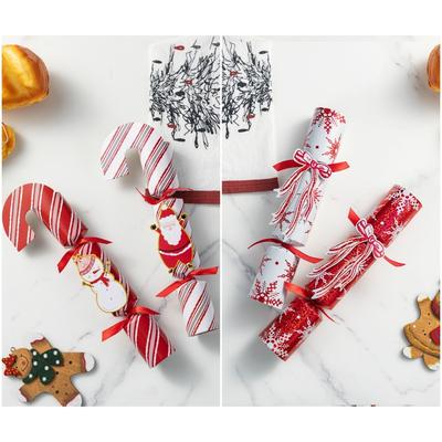 Glitzhome 24PK Christmas Candy Cane & Snowflake with Bow Party Crackers with Gift Contents