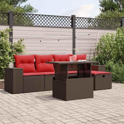 vidaXL Patio Sofa Set with Cushions Sectional Couches 6 Piece Poly Rattan - 21.7 x 24.4 x 27.2