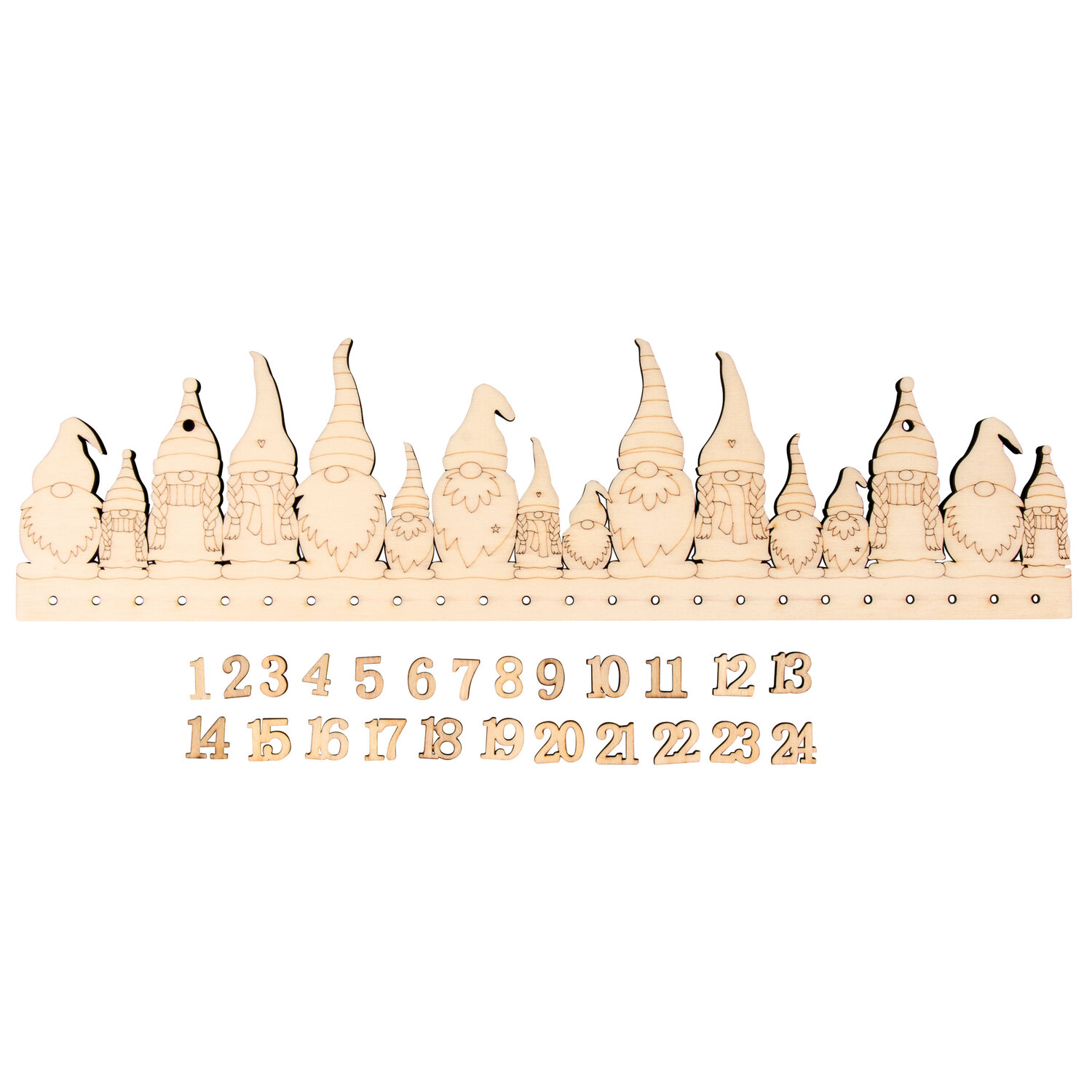 Panneau calendrier de l'avent "Lutin" en bois, 44,2 x 12 cm