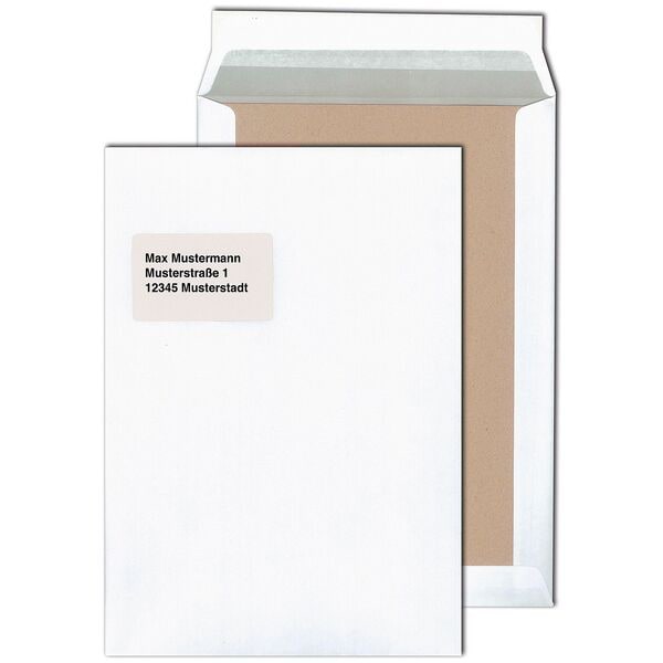 Mailmedia 100 Papprückwandtaschen DIN C4 120 g/m² mit Fenster weiß, 32.4x22.9 cm Image