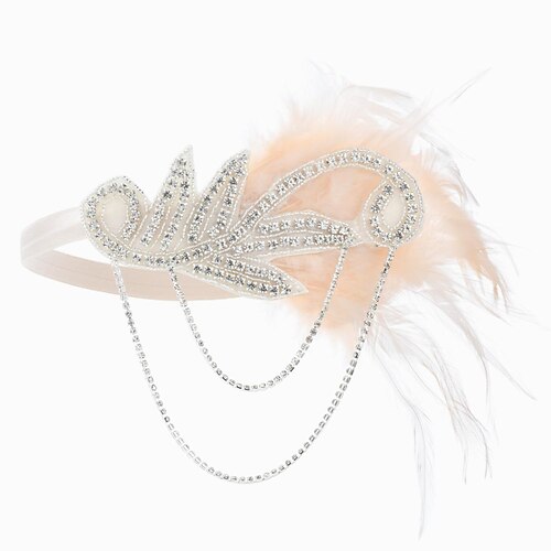 Serre-tête Gatsby pour femme des années 1920 - accessoire pour cheveux en plumes et strass avec chaînes pour soirées à thème rétro et événements des années folles