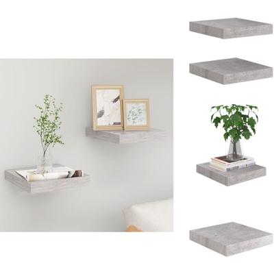 Schweberegale 2 Stk. Betongrau 23x23,5x3,8 cm MDF - Schwebendes Regal - Wandregal - Betonoptik Image