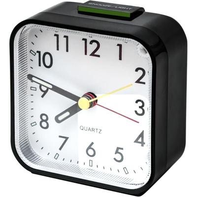 Schwarz) Analoger, geräuschloser, nicht tickender, kleiner Reisewecker, geräuschloser, nicht Image