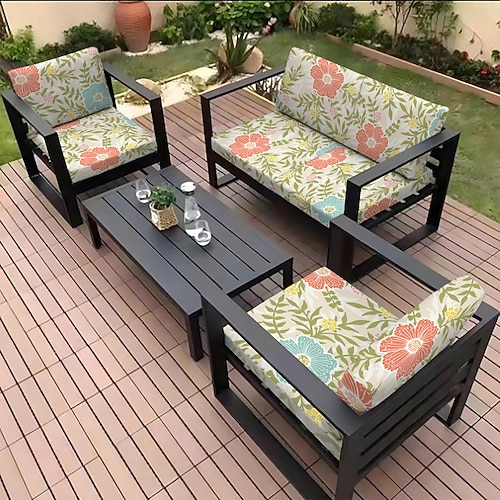 Sitzkissenbezug für den Außenbereich für die Terrasse, florale, garngefärbte Mikrofaser-Schonbezüge Image