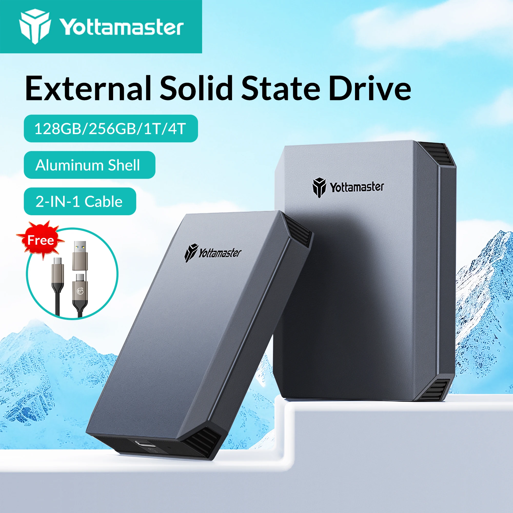 Yottamaster YM5PLUS Tragbares externes SSD-Laufwerk, Aluminiumgehäuse, 4 TB, 256 GB, Solid-State-Festplatte, 5 Gbit/s, PSSD Typ C, 4K ProRes Image