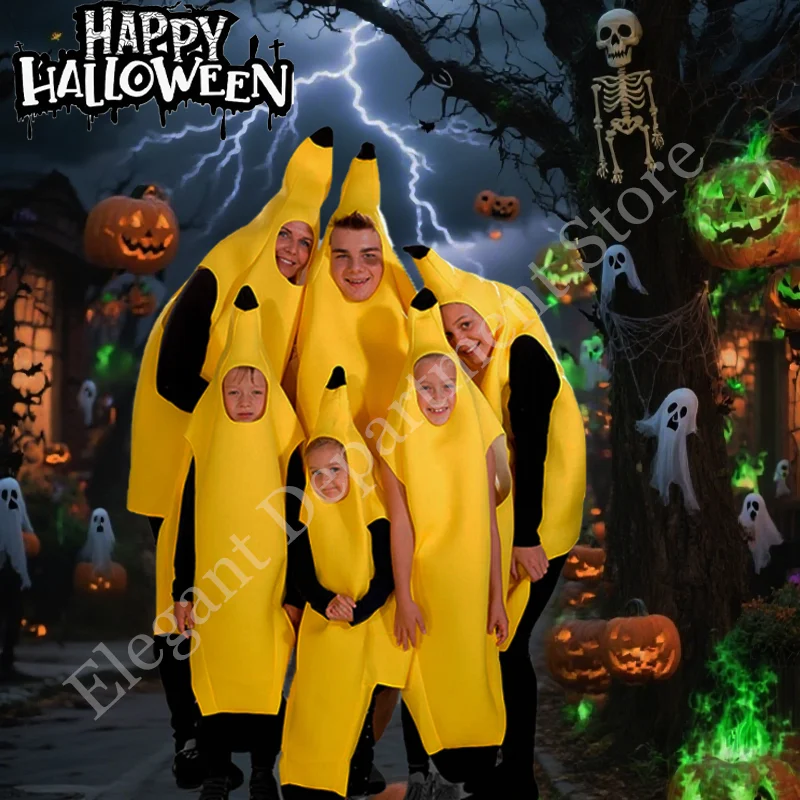 Halloween-Bananenkostüm für Erwachsene und Kinder, lustiges sexy Outfit für Party, Gruppe, Familie, passendes Kostüm, Cosplay, Cosplay-Kostüme Image