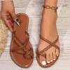 Geflochtene flache Damensandalen, lässige Clip-Toe-Sommerschuhe, leichte Sandalen mit elastischem Band, Gold-Silber-Schuhe, Größe 36–43