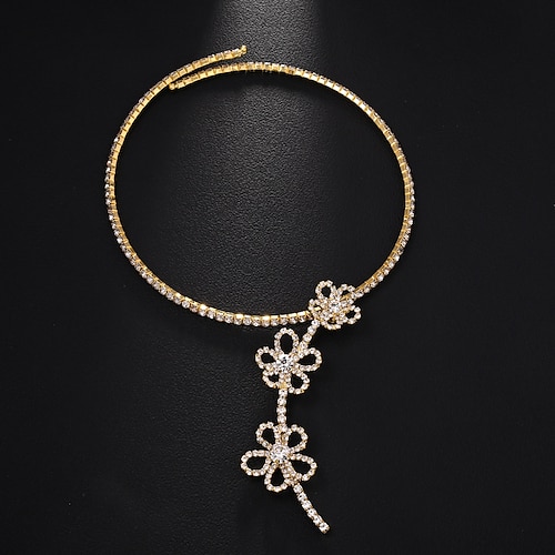 Collana girocollo Zircone Strass Per donna Elegante Vintage Floreale Forma di Fiore Carino Matrimonio A Forma di Y Collana Per Matrimonio Feste Regalo
