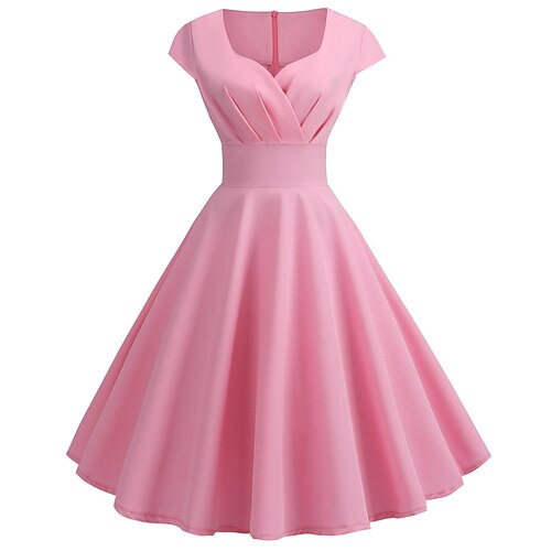 Retro Vintage 1950er Rockabilly Midlänge Kleid A-Linien-Kleid Ausgestelltes Kleid Tailliert und ausgestellt V Ausschnitt Kostüm Damen Halloween Karneval Valentinstag Lässig Heimkehr Retro-Mottoparty Image