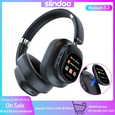 Siindoo JH-ANC930Plus Hybrid-Funkkopfhörer, aktive Geräuschunterdrückung mit Multi-Magnet-Touch-Control-LED-Bildschirm Image