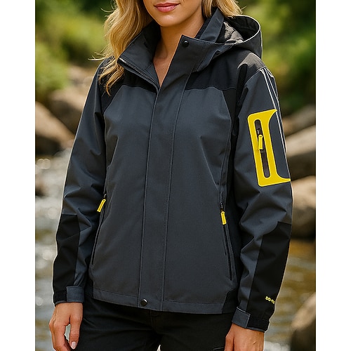 Damen Softshelljacke Wanderjacke Hardshelljacke Außen Wasserdicht Winddicht Leicht Wanderoutfits Wanderbekleidung Frühling Herbst Oberteil Camping / Wandern / Höhlenforschung Laufen Patchwork Image