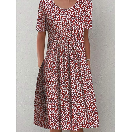 Damen Midikleid Shiftkleid Sommerkleid Urlaub Lässig Täglich Normale Passform Grafik Geometrisch Halbarm Rundhalsausschnitt Burgunderrot Blau Grün Sommer Frühling Image