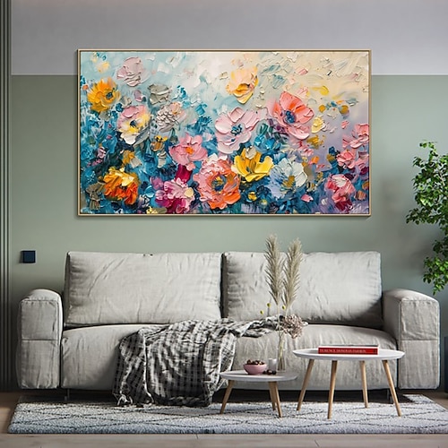 handgefertigtes Ölgemälde auf Leinwand, Wandkunst, Dekoration, modern, 3D-Spachtel, abstrakt, floral/botanisch, für Heimdekoration, aufgespannter Rahmen, hängendes Gemälde/gerollte Leinwand (ohne Image