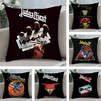Rock Band J-Judas P-Priest Pillow Case Short Plush Double-sided Print Square Throw Pillow Covers Sofa Home Cushion Decor