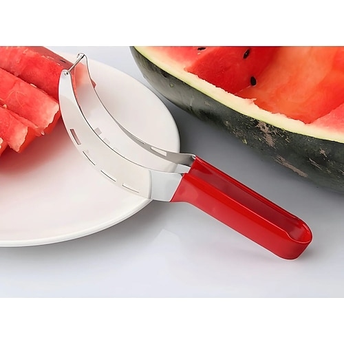 Edelstahl-Wassermelonenschneider, schnelles Obstschneidewerkzeug, multifunktionales Edelstahl-Wassermelonenmesser, Melonenschneider, Obstteiler, Küchengerät für Cantaloupe-Melone, Honigmelone, Ananas Image