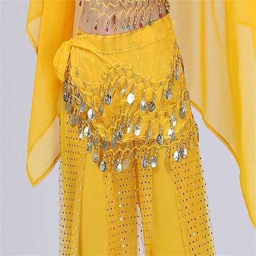 Tanz-Taillengürtel, 3-reihiger Bauchtanz-Hüftschal mit Goldmünzen für Auftritte üben Image