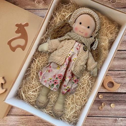handgemachte Waldorfpuppe Baby Mädchen mit Kleidersets - 11,8 Zoll weiche Plüschpuppe für Kleinkinder ideales Weihnachtsgeschenk für Kinder Image