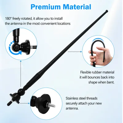 Herdio Bendable Marine Radio Antenna AM/FM for Boat ATV UTV RV Truck Excavator Tractor RVR Yacht Waterproof Flexible Signal