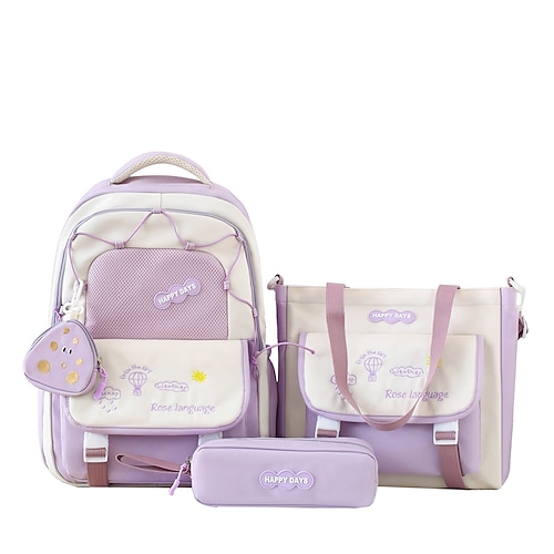 Set di 3 zaini gialli per il ritorno a scuola per ragazze: grazioso zaino scolastico Happy Days con borsa, astuccio e pochette - kit di zaini leggeri ed estetici