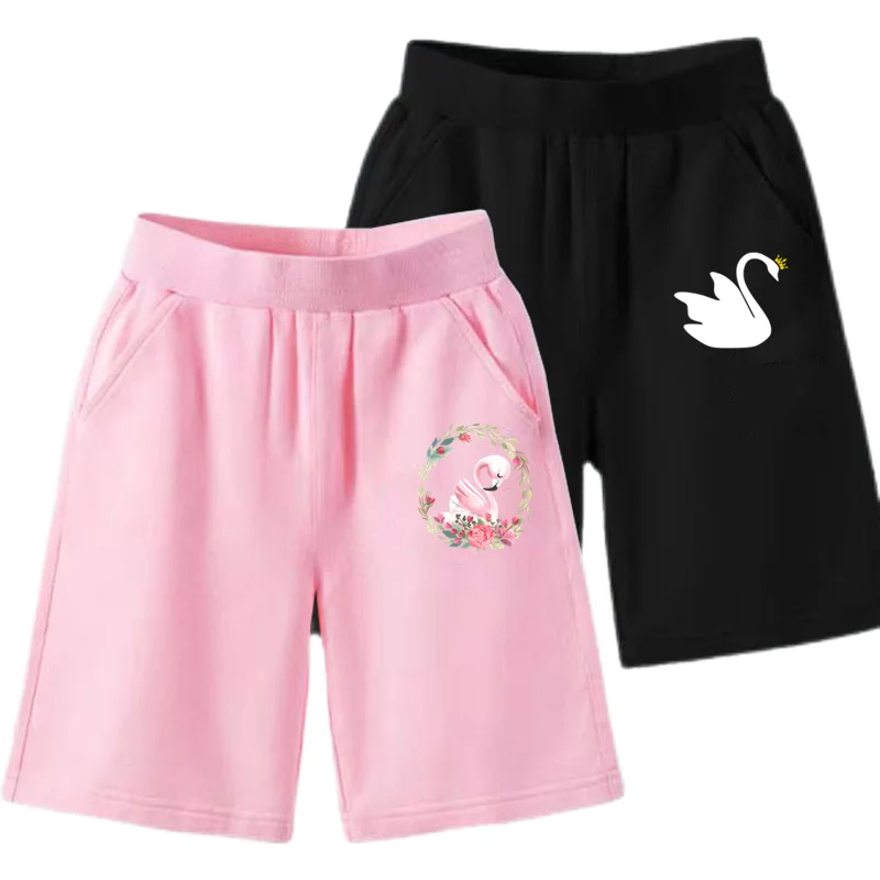 3-14 Jahre Mädchen Shorts Sommer Cartoon Schwan/Flamingo Dünne Fünf-Punkt-Hose Kinder Außerhalb Casual Bottoming Hose