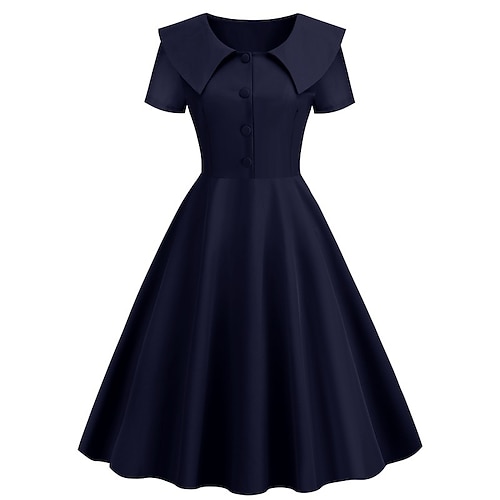 Retro Vintage 1950er Rockabilly Midlänge Kleid A-Linien-Kleid Tailliert und ausgestellt V Ausschnitt Kostüm Damen Halloween Karneval Valentinstag Teegesellschaft Retro-Mottoparty Erwachsene Kleid Image