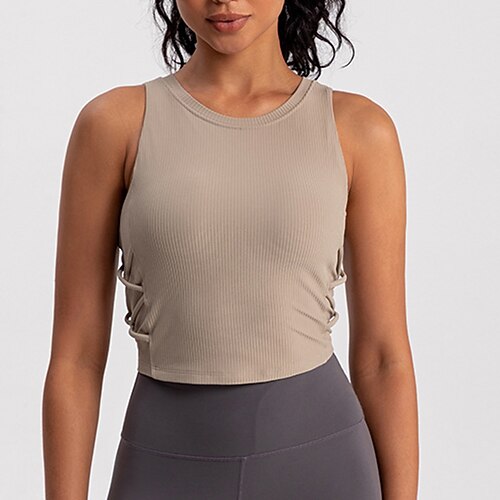 Damen T-shirt Fitness Leichte Kleidung Atmungsaktiv Falten Ärmellos Sport Einfarbig Oberteil Für Pilates Laufen Yoga Sportkleidung Image