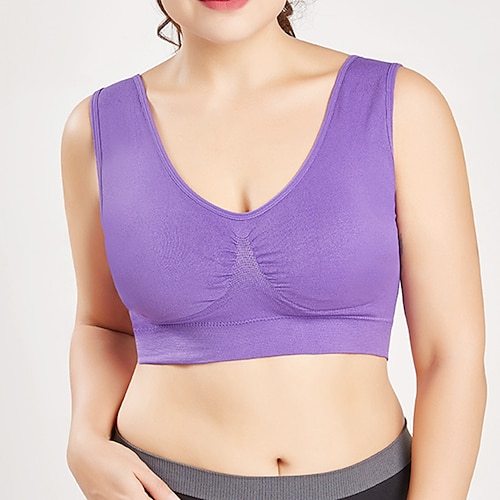 Damen Yoga-BH Sport-BH Unterwäsche Leichte Kleidung Atmungsaktiv Drahtlos Gefüttert Einfarbig Sport Sportkleidung Hellblau Dunkelviolett Pilates Laufen Yoga Image