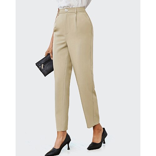 Damen Anzughose Hosen Hose Gerade Mode Streetwear Volle Länge Hohe Taille Einfach Tasche Atmungsaktivität Bequem Mikroelastisch Straße Alltagskleidung Ausgehen Schwarz Rosa Khaki Hellgrau Frühling Image