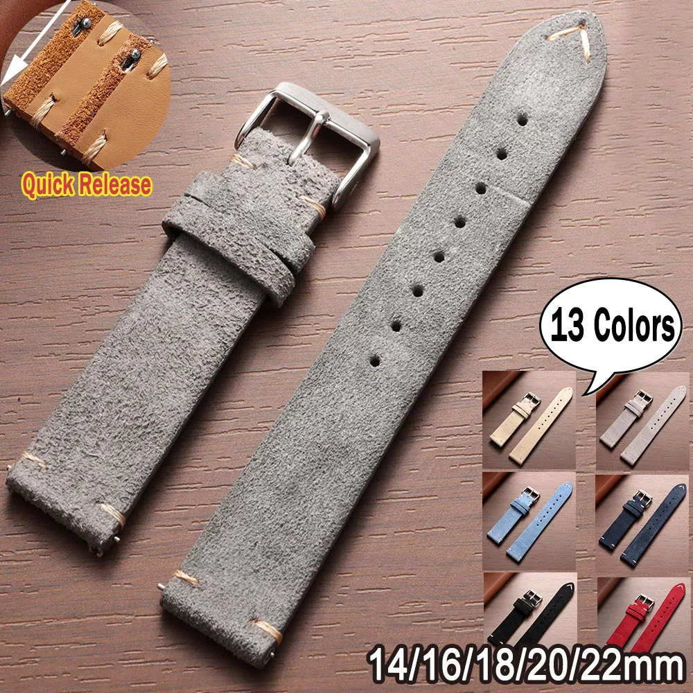 14mm Wildlederarmband Universal Kalbsleder Armband Damen Herren Weiches Armband Business Zubehör 16/18/20mm22mm Ersetzen Sie den Armband Image
