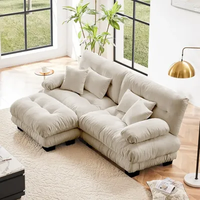 Modular Sectional Sofa, L Shaped Couch with Ottoman, 2 Seater Cloud Couch Small Couches for Small Spaces, Modern Deep Seat Sofa