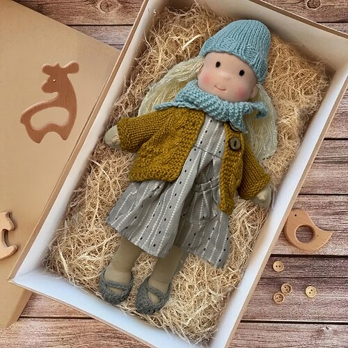 handgemachte Waldorfpuppe Baby Mädchen mit Kleidersets - 11,8 Zoll weiche Plüschpuppe für Kleinkinder ideales Weihnachtsgeschenk für Kinder Image
