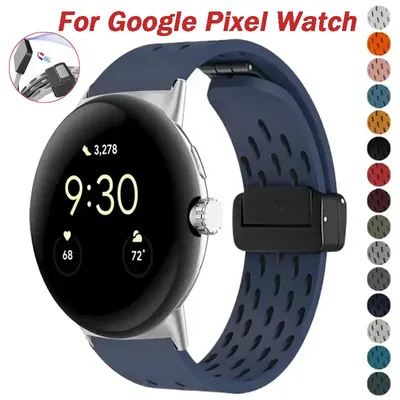 Magnetisches Silikonarmband für Google Pixel Watch 2, atmungsaktives Armband, Sportarmband für Google Pixel Watch Smartwatch Correa