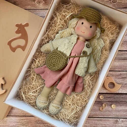 handgemachte Waldorfpuppe Baby Mädchen mit Kleidersets - 11,8 Zoll weiche Plüschpuppe für Kleinkinder ideales Weihnachtsgeschenk für Kinder Image