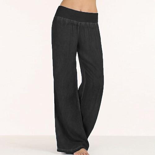 Damen Jeans Weites Bein Hosen Hose Mode Streetwear Volle Länge Hohe Taille Einfach Elastischer Bund Atmungsaktivität Bequem Straße Alltagskleidung Ausgehen Schwarz Leicht Blau Frühling Herbst Normale
