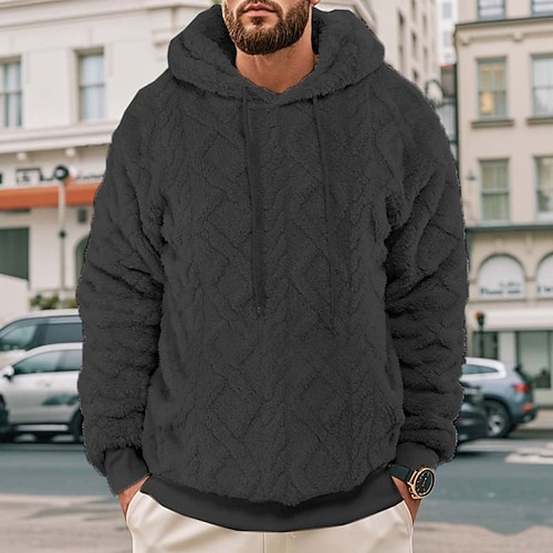 Herren Kapuzensweatshirt Fleece Kapuzensweatshirt Sherpa-Fleece-Hoodie Aprikose Rötlich-braun Schwarz Grau Leicht Blau Mit Kapuze Stehkragen Einfach Oversize Lässig Täglich Ferien Polyester Fleece Image