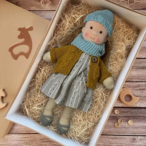 handgemachte Waldorfpuppe Baby Mädchen mit Kleidersets - 11,8 Zoll weiche Plüschpuppe für Kleinkinder ideales Weihnachtsgeschenk für Kinder Image