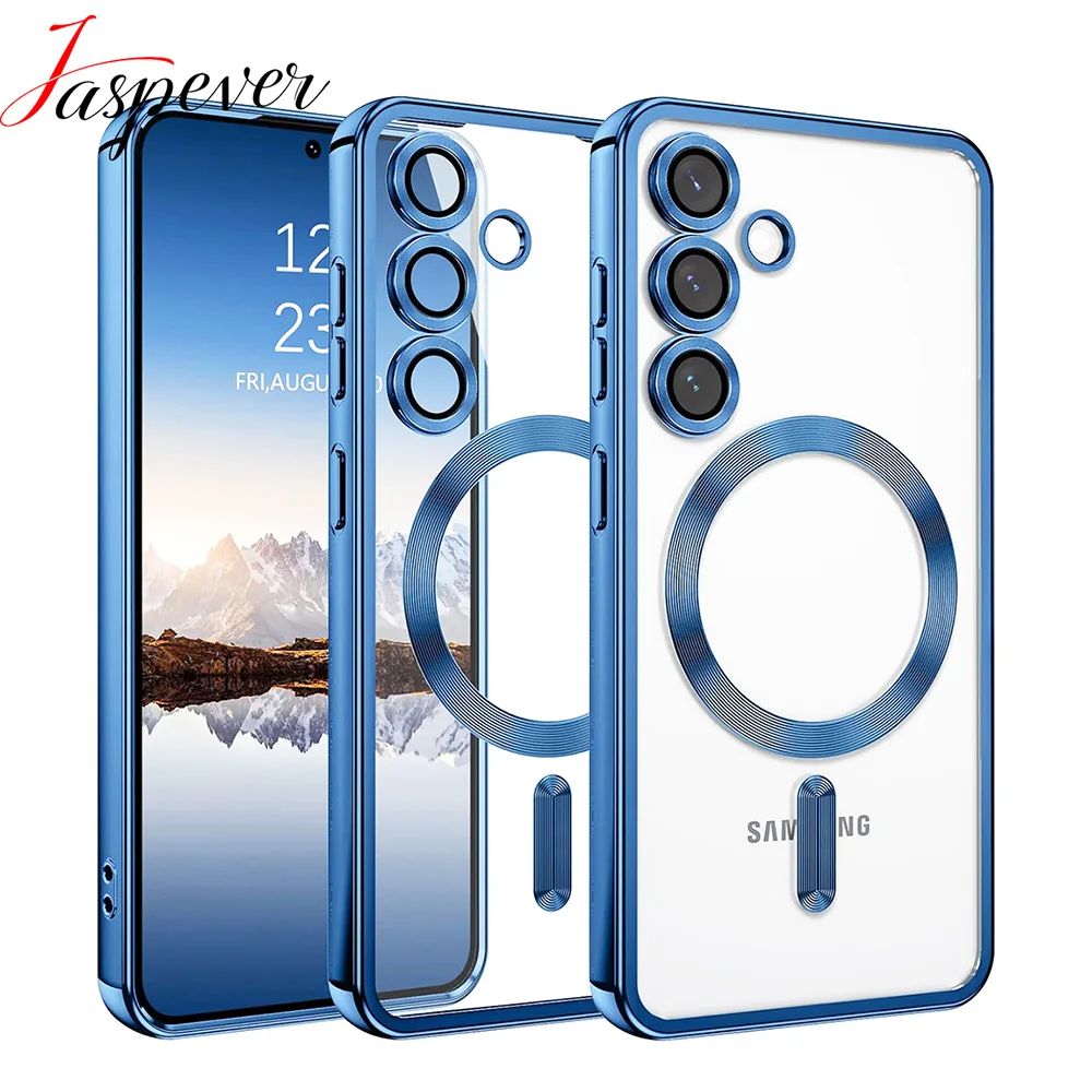 Custodia magnetica di lusso per Magsafe per Samsung Galaxy S25 Edge S24 S23 S21 FE Plus Ultra Glitter Placcatura Cover in silicone Trasparente morbida