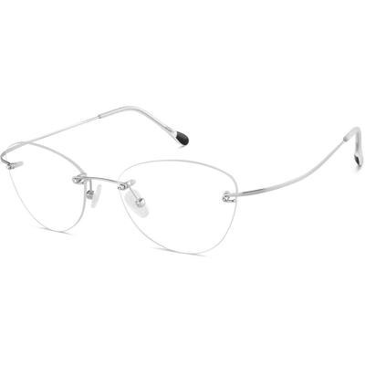 Zenni Women's Lightweight Cat-Eye Rimless Glasses Silver Titanium Frame