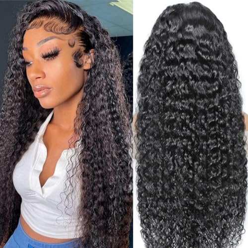 Curly Wig 13 x 4 Lace Front Wig Human Hair 180% Density Real Hair Wig Deep Wave Glueless Wig Human Hair for Women Real Hair Wig (Curly Human Hair Wig, 26 Inches)
