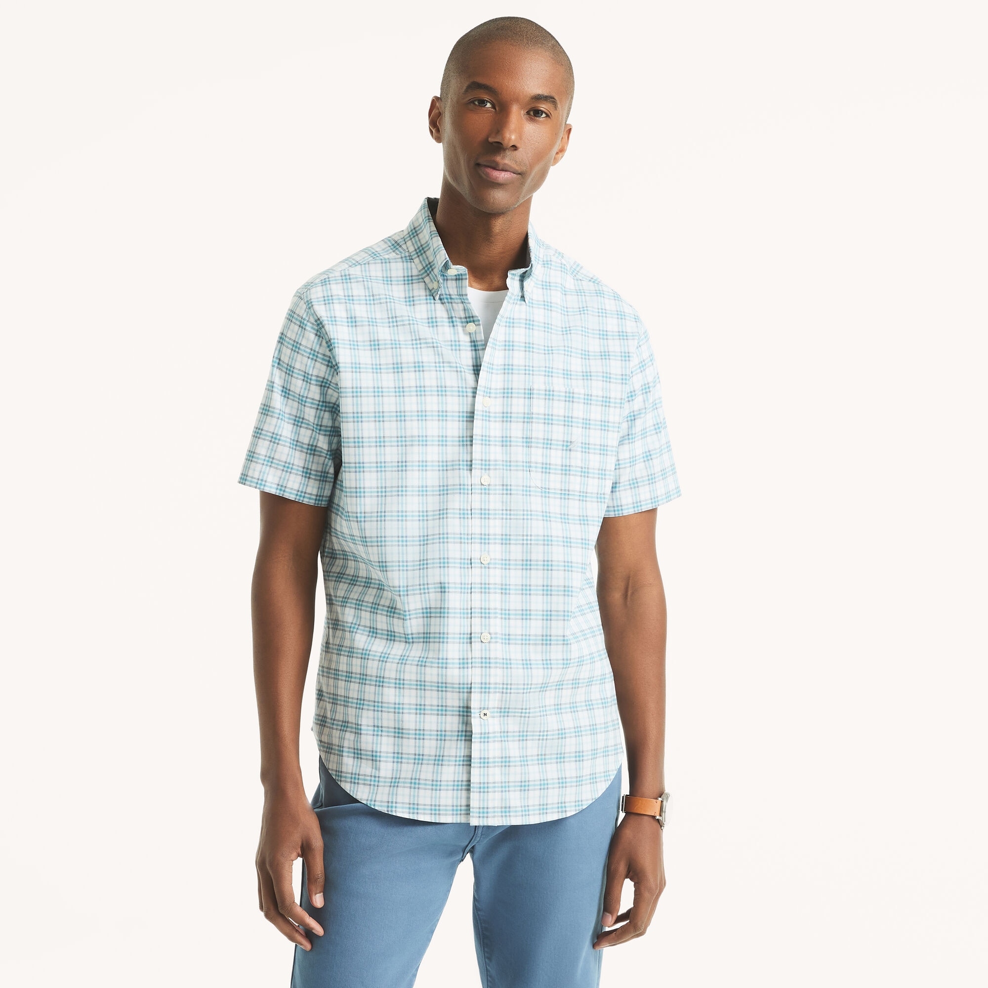 Nautica Men's Plaid Short-Sleeve Shirt 101 (Bright White), 3XL