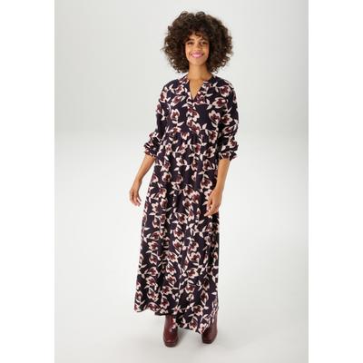 Maxikleid ANISTON CASUAL, Damen, Gr. 46, N-Gr, marine, sand, braun, dunkelbraun, Web, Obermaterial: 100% Viskose, geblümt, bedruckt, casual, lässig geschnitten knöchellang, V-Ausschnitt, Langarm elastischer Bund mit Gummizug, Kleider, mit grafischen... Image