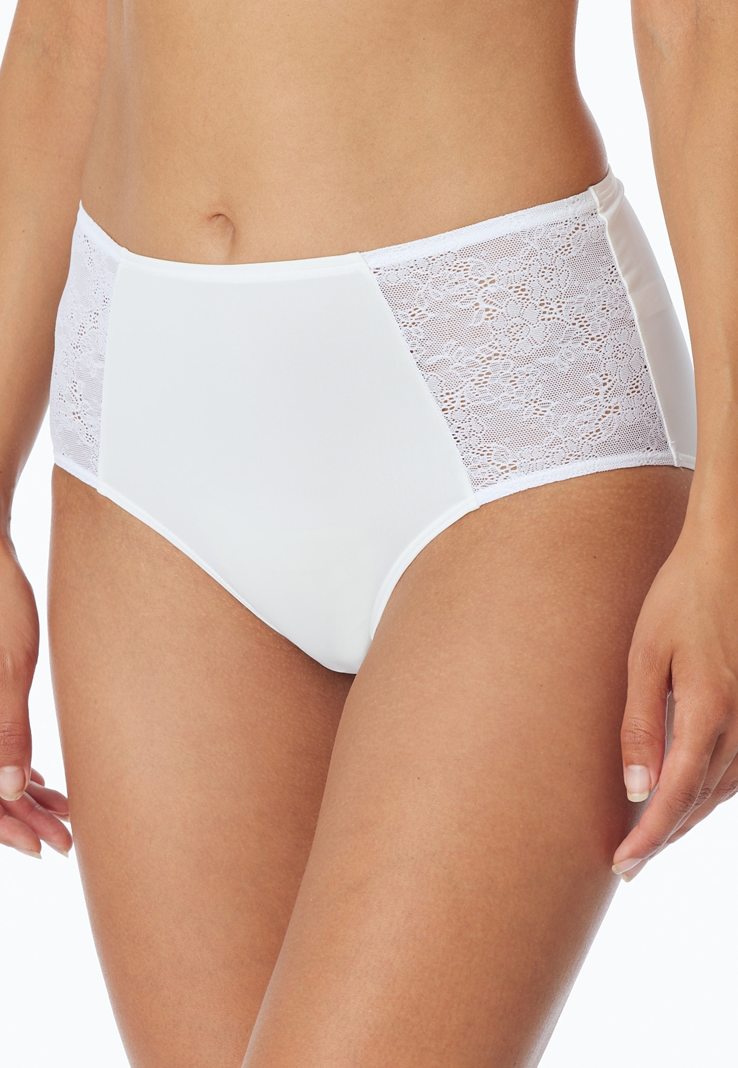 Midislip SCHIESSER "Air", Damen, Gr. 46, weiß (100, weiß), Microfaser, Obermaterial: 85% Polyamid, 15% Elasthan, unifarben, eng, Unterhosen, mit transparenten Spitzen-Einsätzen Image