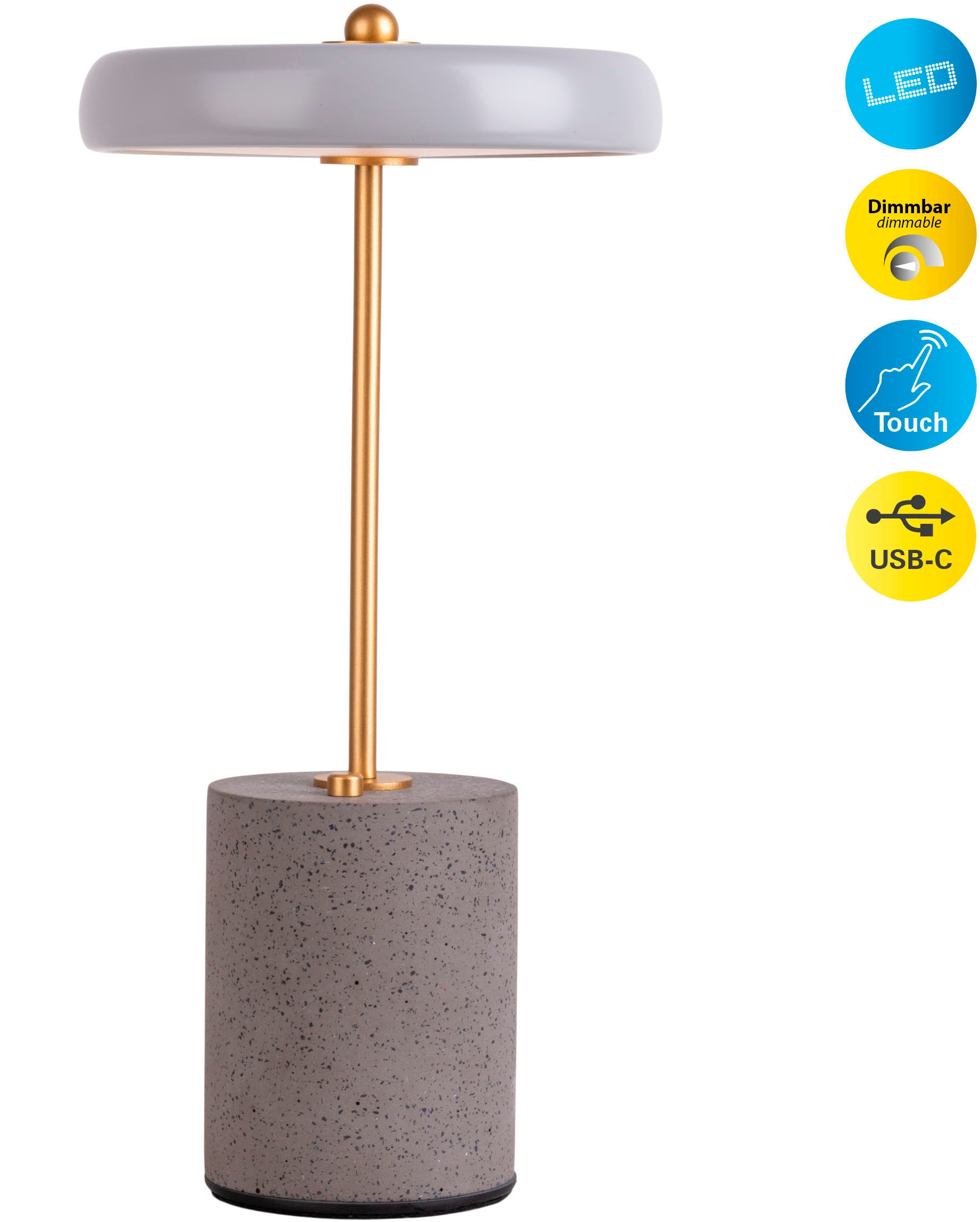 NÄVE Tischleuchte "SETA" Tischlampe H: 30 cm", grau, Ø 15cm H: 30cm, 1 Stk., Leuchten, Dimmbar per Berührungssensor Image