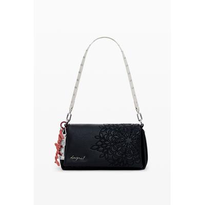 Medium faux leather embroidered crossbody bag