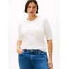 Kurzarmshirt TOMMY HILFIGER CURVE "CRV SLIM 5X2 RIB C-NK 1/2 SLV", Damen, Gr. 50, ivory silk, Single Jersey, Obermaterial: 95% Viskose, 5% Elasthan, unifarben, casual, slim fit, Rundhals, Halbarm, Shirts, in großen Größen, in gerippter Struktur